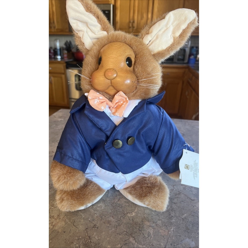 Vintage 1990 Uncle Vincent Robert Raikes Originals Wooden Face Bunny 1302/7500